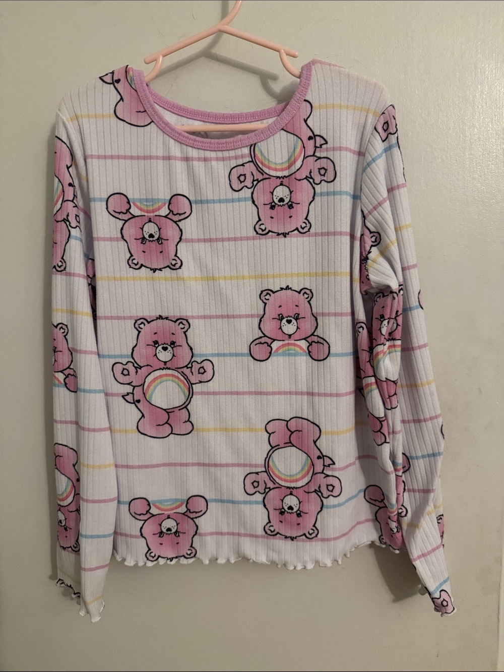 Care Bears Pink and White Striped Long Sleeve Pajama Top